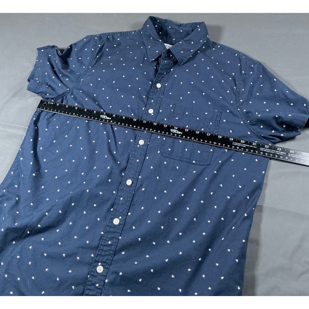 American Eagle Men Navy Blue Geometric Triangle Short Sleeve Button Down Shirt L - Picture 3 of 11